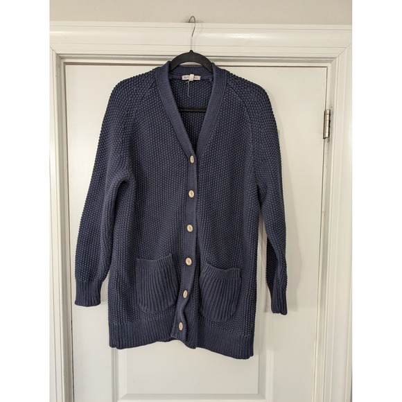 Alex Mill Romy Long Cardigan Sweater Navy Blue Chinky Knit duster Women Medium - Picture 3 of 9